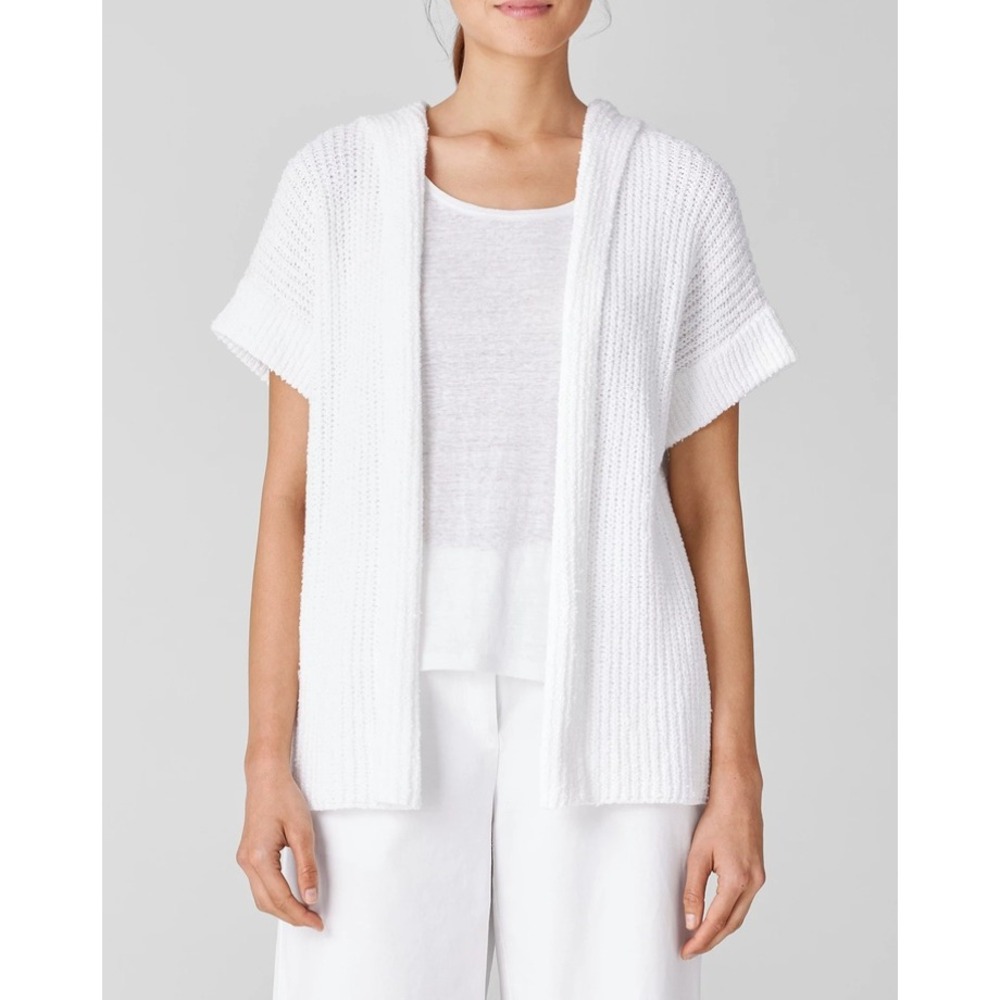 NEW $198 Eileen‎ Fisher White Hooded  Short Sleeve Cardigan Sweater XL